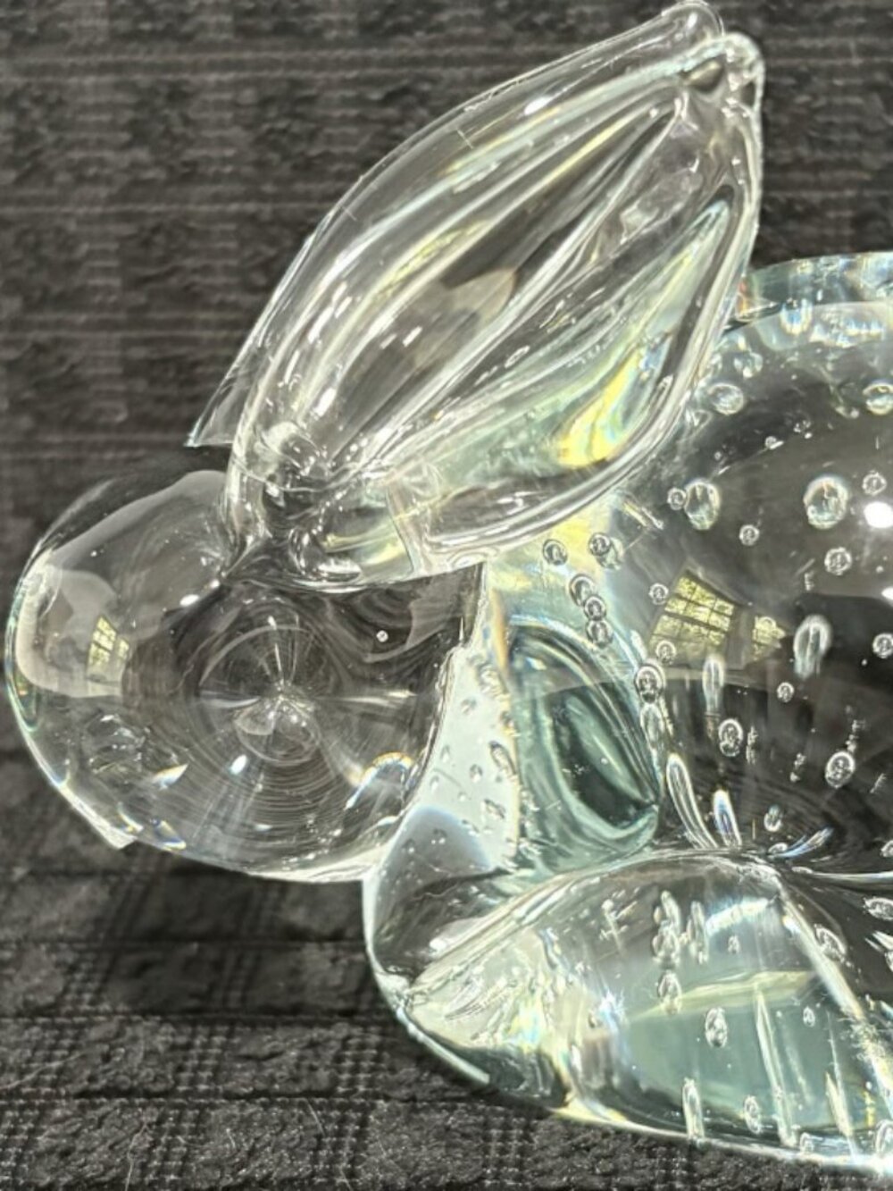 Vintage Clear Art Glass Bunny Rabbit Paperweight Figurine Controlled Bubbles